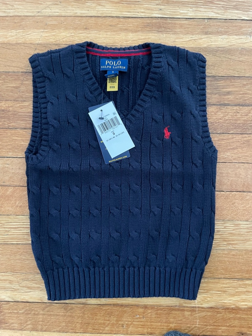 NWT Toddler Polo by Ralph Lauren Navy Cable-Knit V-Neck Sweater Vest